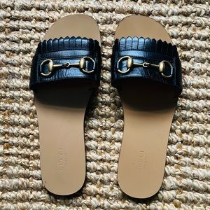 Gucci Horsebit Fringed Slides Size 38.5